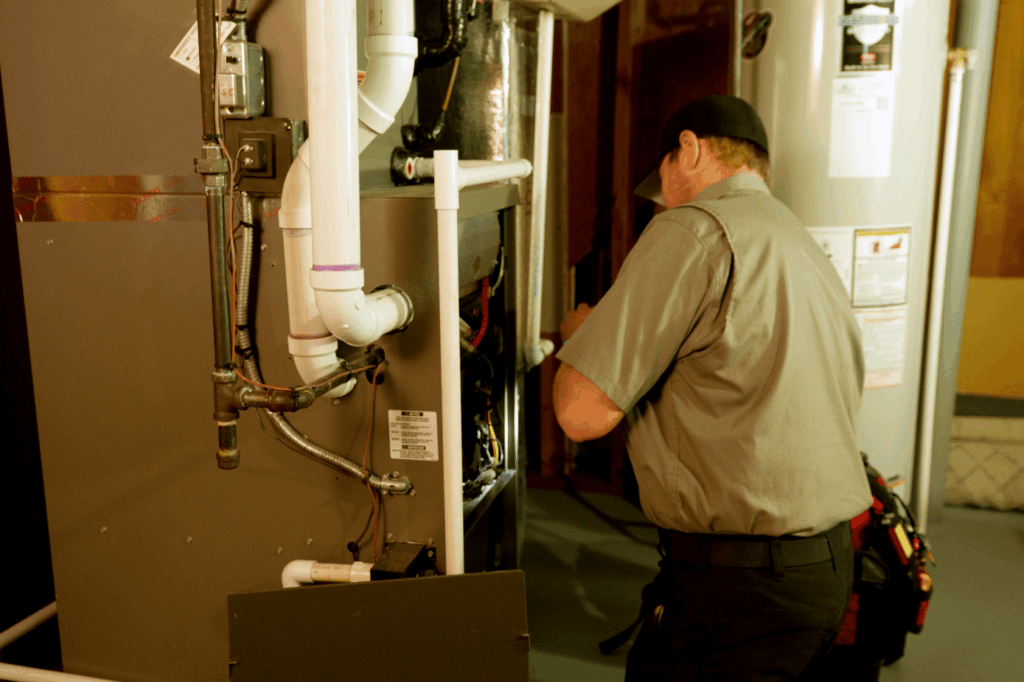 HVAC technican working on furnace