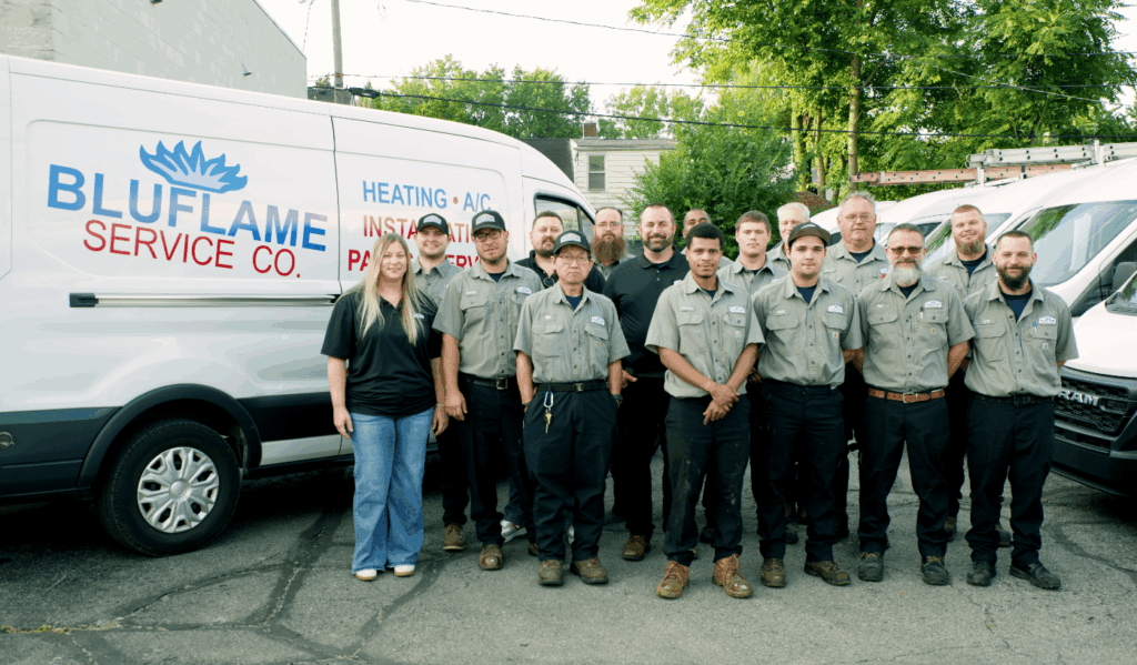 technicians in front of bluflame van