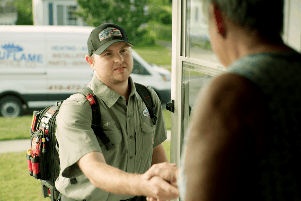 technican at door with client